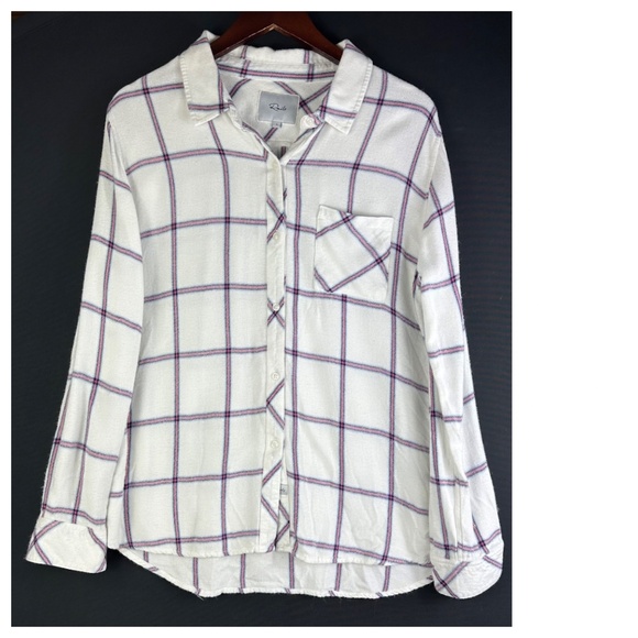 Rails Button Down Shirt Top Large 12 14 Plaid Flannel Hunter White Sky Salmon - Picture 2 of 4
